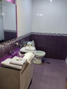 圣地亚哥－德孔波斯特拉艾丽诺斯艾利斯旅馆的紫色浴室设有卫生间和水槽