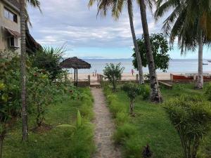 贝岛Villa Tsara - Vacances de rêve à la mer的一条通往棕榈树海滩的土路