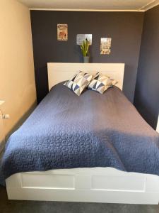 森讷堡Guesthouse Dybbøl, Sønderborg的一间卧室配有蓝色的床和两个枕头