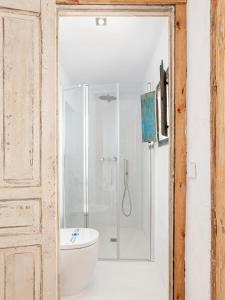 贝赫尔-德拉弗龙特拉La Fonda Antigua ADULTS ONLY的一间带卫生间和玻璃淋浴间的浴室