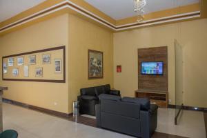 伊瓜苏Hotel Iguaçu Centro的带沙发和平面电视的客厅
