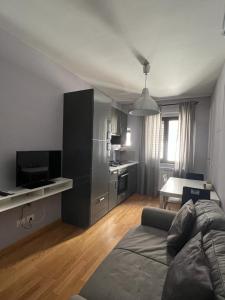 BovinoLa Dolce Vita的带沙发和电视的客厅以及厨房。