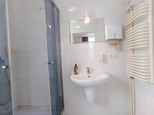 拉多姆Motel Anna Serafin的白色的浴室设有水槽和淋浴。