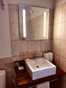 KumakLe Passiflore的浴室设有白色水槽和镜子