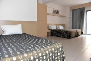 科莫蒂尼凯瑞迪丝酒店的酒店客房设有两张床和窗户。