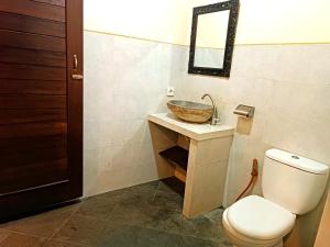 乌布Sanga Suites的一间带水槽、卫生间和镜子的浴室