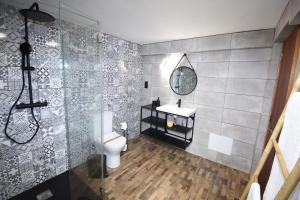 阿尔戈什Casa Coriska的浴室配有卫生间、盥洗盆和淋浴。