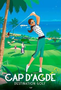 阿格德角Cap Capistol Golf, appartement 2 chambres的高尔夫球上打高尔夫的女人的海报