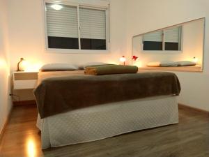 卡诺阿斯Apartamento completo próximo aeroporto e rodoviária de POA的一间卧室设有一张大床和两个窗户