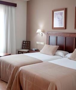 莱昂ARVA Santiago León的酒店客房,配有两张床和椅子