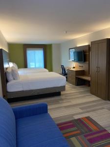 圣安东尼奥Holiday Inn Express & Suites San Antonio West Sea World Area, an IHG Hotel的一间卧室配有一张床、一台电视和一张沙发