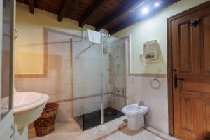 索托德坎加斯埃尔莫利诺乡村酒店的带淋浴、卫生间和盥洗盆的浴室