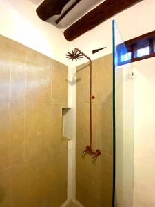 巴里查拉Hotel Tierra Roja By MH的浴室里设有玻璃门淋浴