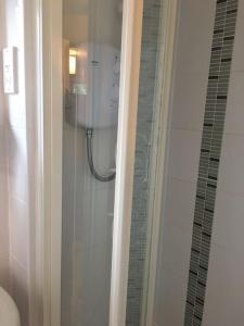 卡林顿Tamar Valley, Cornwall的带淋浴的浴室,带玻璃门