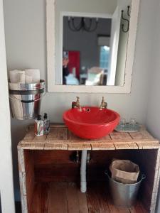 LochielRocks & Roses Farm stay的一间带红色水槽和镜子的浴室