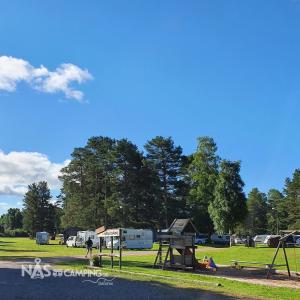 NåsNås Camping Dalarna, stuga nr 6的一个带野餐桌和游乐场的公园