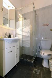 伊西翁艾莱奥纳斯一室公寓式酒店的带淋浴、卫生间和盥洗盆的浴室
