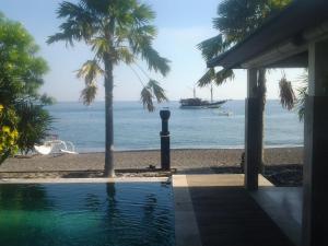 艾湄湾艾湄湾海滩别墅酒店的享有海滩美景,在水中划船