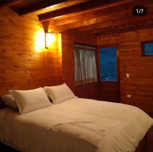 阿基塔尼亚Villa Rosario的小木屋内一间卧室,配有一张大床