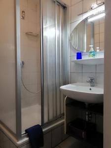 费马恩Kajüthus Apartment 5的带淋浴和盥洗盆的浴室