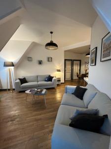 布鲁瓦在卢瓦尔河和城堡之间的公寓的客厅配有两张沙发和一张桌子