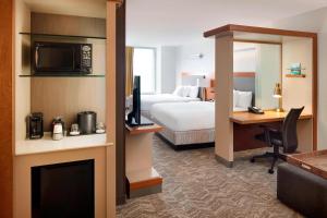印第安纳波利斯印第安纳波利斯市中心春季山丘套房的配有一张床和一张书桌的酒店客房