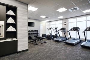 希博伊根Fairfield Inn & Suites Sheboygan的健身房,配有跑步机和有氧运动器材