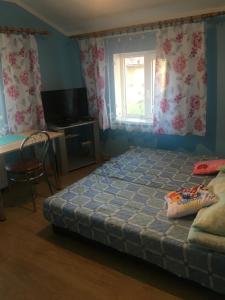 索利纳Kwatery Prywatne u Gosi nad Soliną的一间卧室配有一张床、一张书桌和一个窗户。