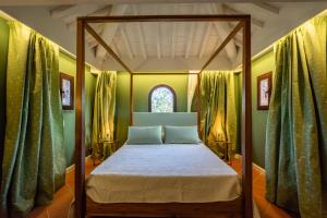 PietravivaRelais La Martina的一张位于带绿色墙壁和窗户的房间的床位