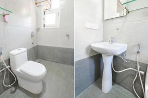 班加罗尔Windfall Service Apartment的浴室的两张照片,配有卫生间和水槽