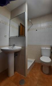 SariegoCasa rural La Casina的一间带水槽、卫生间和镜子的浴室