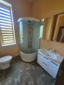 叶尔加瓦Vecais cels 25C的带淋浴、卫生间和盥洗盆的浴室