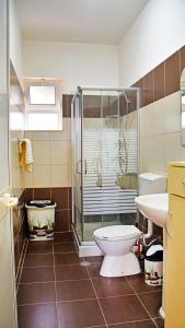 维利波吉White Sea View Apartment Velipoje的浴室配有卫生间、淋浴和盥洗盆。