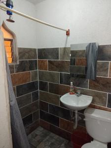 San Lucas TolimánHotel y Restaurante Tzutujil的一间带水槽和卫生间的浴室