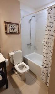 乌斯怀亚Comfortable apartment and excellent location的一间带卫生间、浴缸和淋浴的浴室