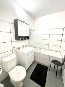 格拉茨**Modernes Apartment in zentraler Lage**的白色的浴室设有卫生间和水槽。