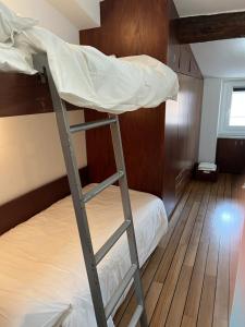 蒙特罗索阿尔马雷Elegant apartment with sea view的双层床间设有两张双层床和梯子