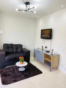 圣米格尔-杜斯米拉格里斯Flat Turmilagres Bontempo的客厅配有沙发和墙上的电视