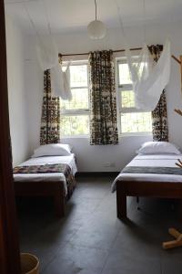 阿鲁沙Themi View的带两张床和两个窗户的房间