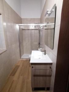FelgarCasa d'Amêndoa的一间带水槽、镜子和淋浴的浴室
