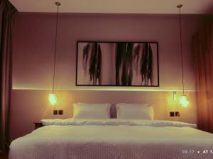 塔伊夫مساكن خاصة بتصميم فندقي ووصول ذاتي的一间卧室,床上方有两盏灯
