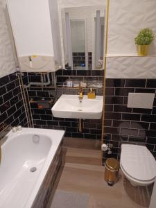 奥斯纳布吕克CITYLIFE Apartments Economy Osnabrück的浴室配有白色水槽和卫生间。