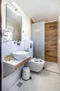 利迈纳里亚Apartments Ralitsa的一间带水槽、卫生间和镜子的浴室
