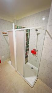 马拉加La Merced Centro Rooms的浴室里设有玻璃门淋浴