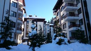 波罗维茨TES弗洛拉公寓式酒店的两座楼房前的一堆积雪