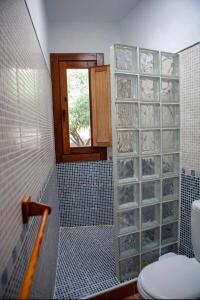 尼哈尔El Rincón de los Albaricoques的一间带卫生间和玻璃墙的浴室