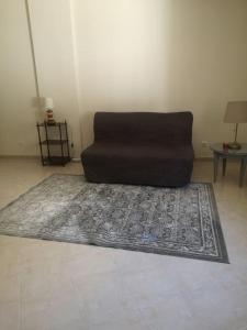埃斯托伊Maravilhoso apartamento T2 Estoi的客厅里一张沙发上的小地毯