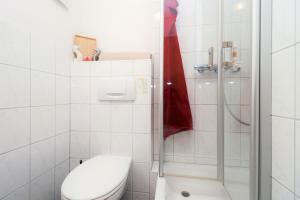 欧巴德伍斯图Ferienzimmeranlage Deutsches Haus Deutsches Haus App 31的白色的浴室设有卫生间和淋浴。