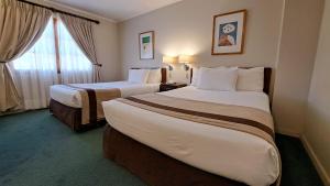 圣佩德罗·德·阿塔卡马圣佩德罗德阿塔卡马-迭戈·阿尔马格罗酒店的酒店客房设有两张床和窗户。