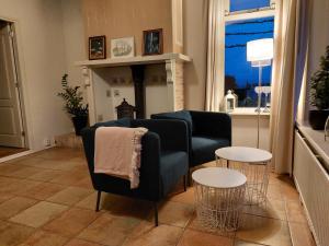 阿克伦Luxe gastenverblijf in het hart van Friesland的客厅配有沙发和2张桌子